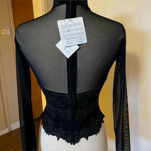 NWT - Vintage TADASHI Elegant Beaded Top, Sheer Long Sleeves - Size: UK-L; US-M - Picture 3 of 5